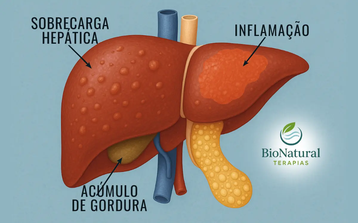 Alterações no fígado: sobrecargas hepáticas, inflamação e acúmulo de toxinas